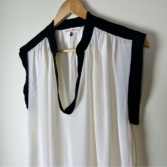 Rebecca Taylor Two Tone Scoop Neck Short Sleeve Silk Blouse - Size 4 - Picture 5 of 11